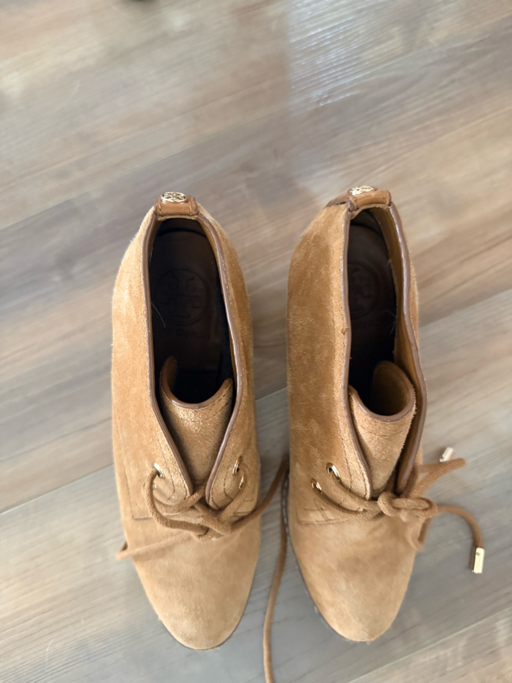 Tory Burch Tan Suede Lace-Up Ankle Booties